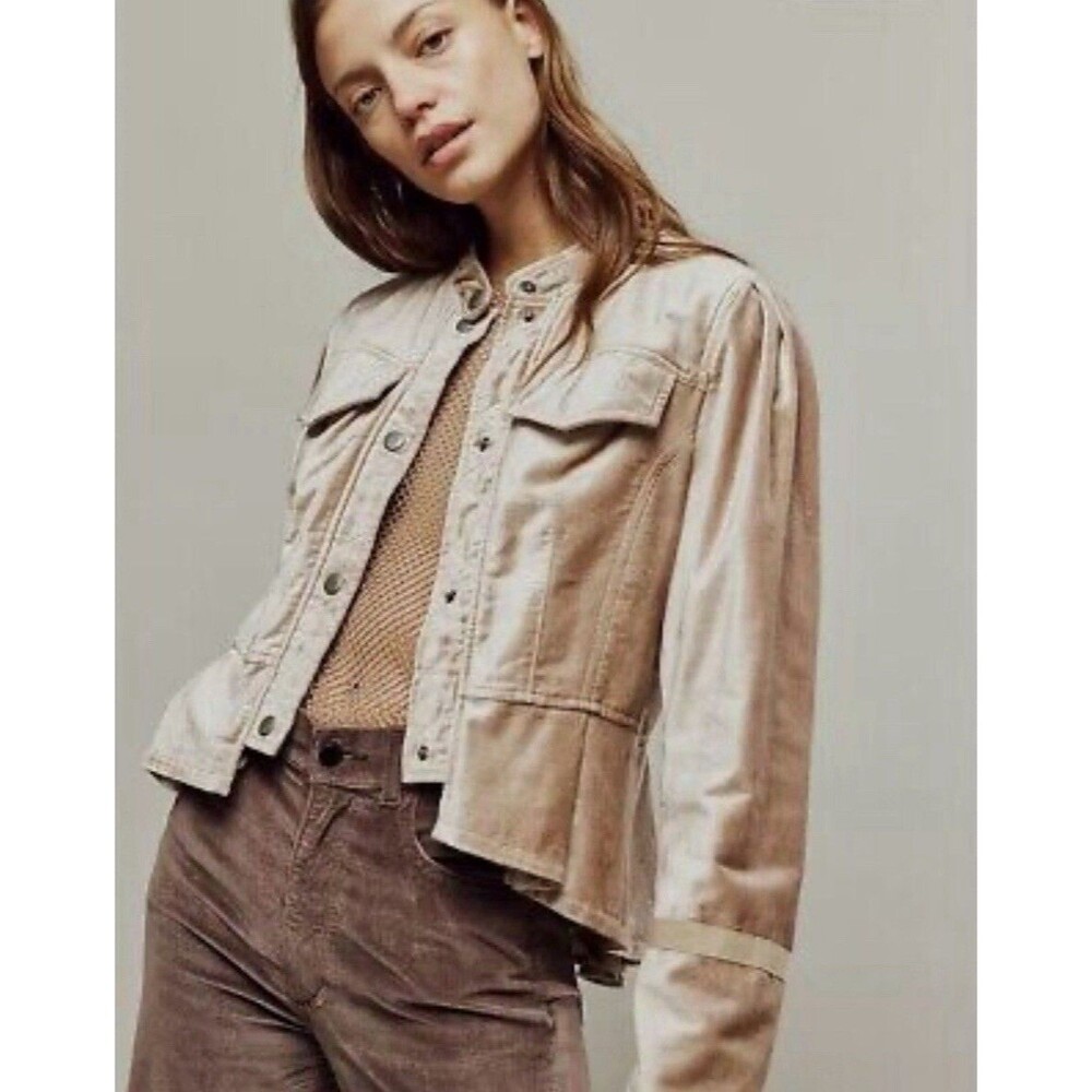 Free People Jacket Women Ballet Racer Champagne Long Sleeve Preppy Boho Sz M NWT